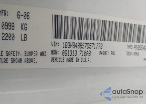 2007 Dodge Caliber Sxt из США, поврежденный, VIN 1B3HB48B57D571773